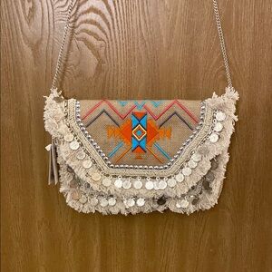 Bohemian Fringe Shoulder Bag - Tan and Multicolor